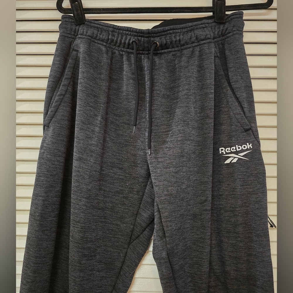 Reebok - Men's Charcoal Grey & White Sweatpants With Pockets - Picture 2 of 5